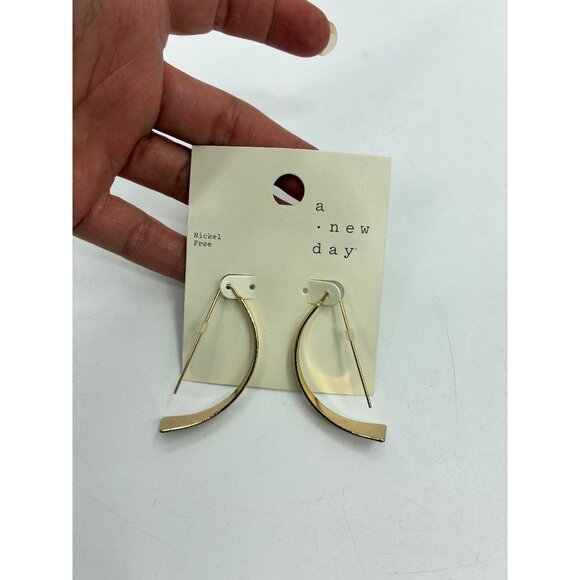 A New Day Curved Dangle Earrings Gold Tone Nickel Free 2 inch - Picture 1 of 5